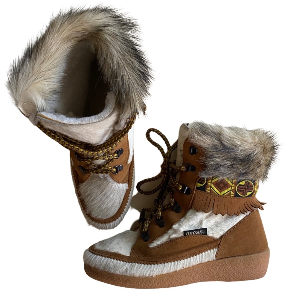 Oscar Elisa Apres Suede Sheepskin Southwest Ski Boot tribal vintage fur Indian 8
